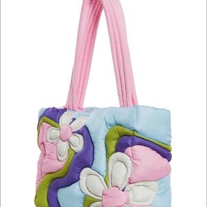 Vibrant Floral Tote Bag with Pink and Blue Accents